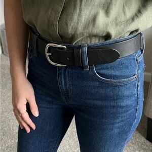 Silver creek Classic Black Leather Belt with Silver Buckle